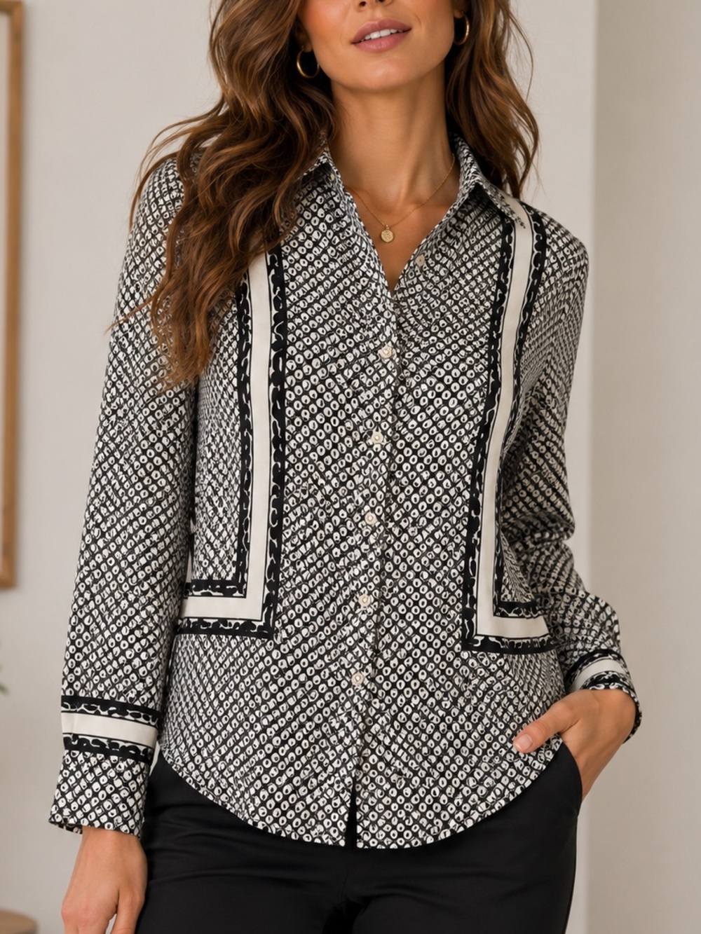 Loft Black & White Printed Women's Blouse (638)